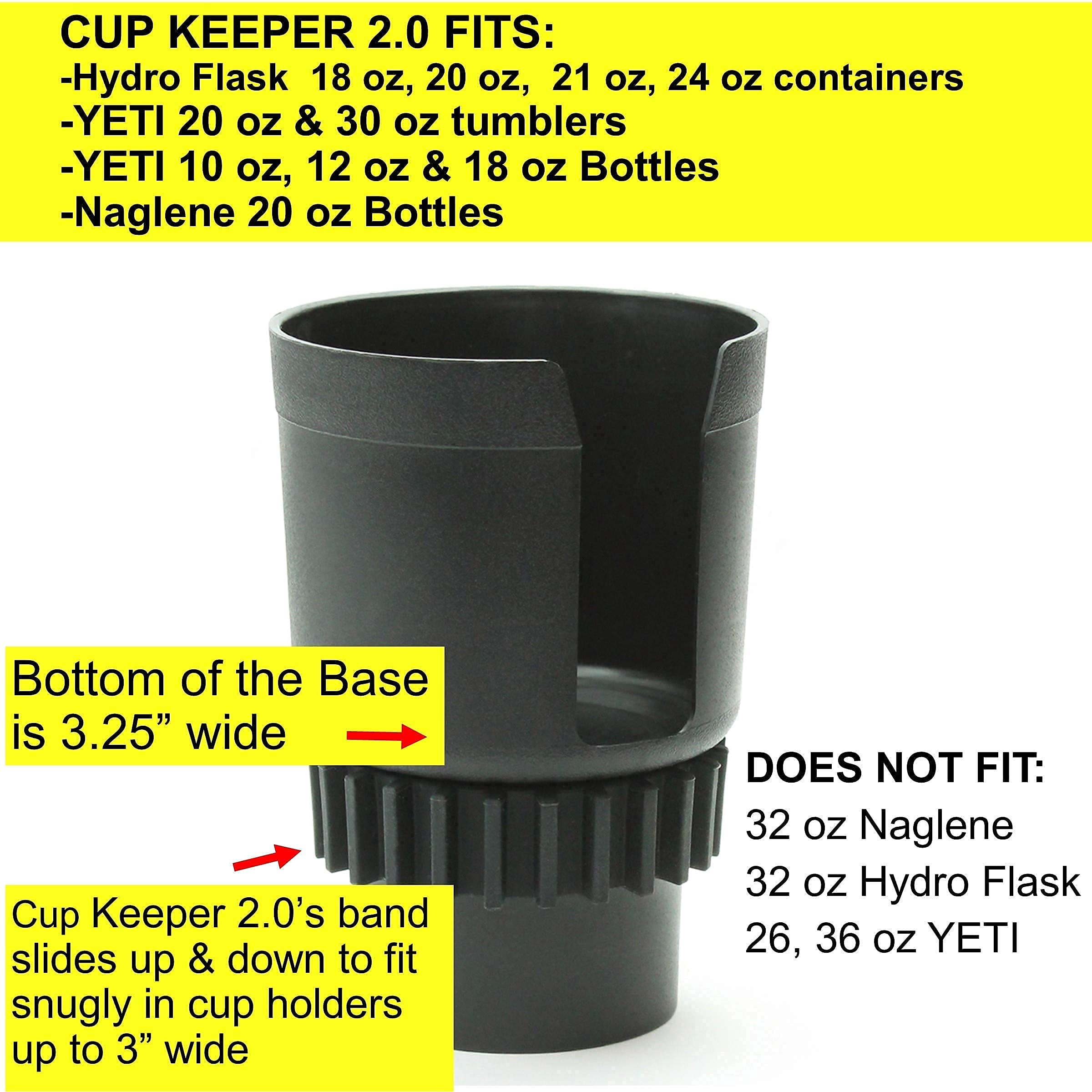 Gadjit Cup Keeper 2.0 (2 Pk) Cup Holder Adapter W/Adjustable Base For Hydro Flasks 18 21 24 Oz, Yeti Tumbler 20 & 30 Oz, Coffee