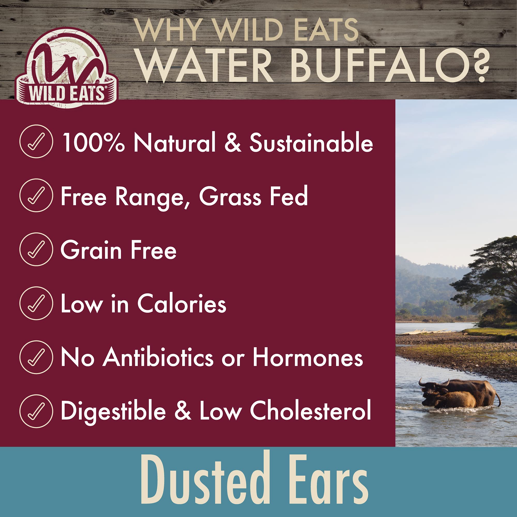 Wild Eats Water Buffalo All Natural Dusted Ear Dog Chews, Dog Treats  Dog Snacks - 20 Piece Value Pack (Grain Free Dog Treats -