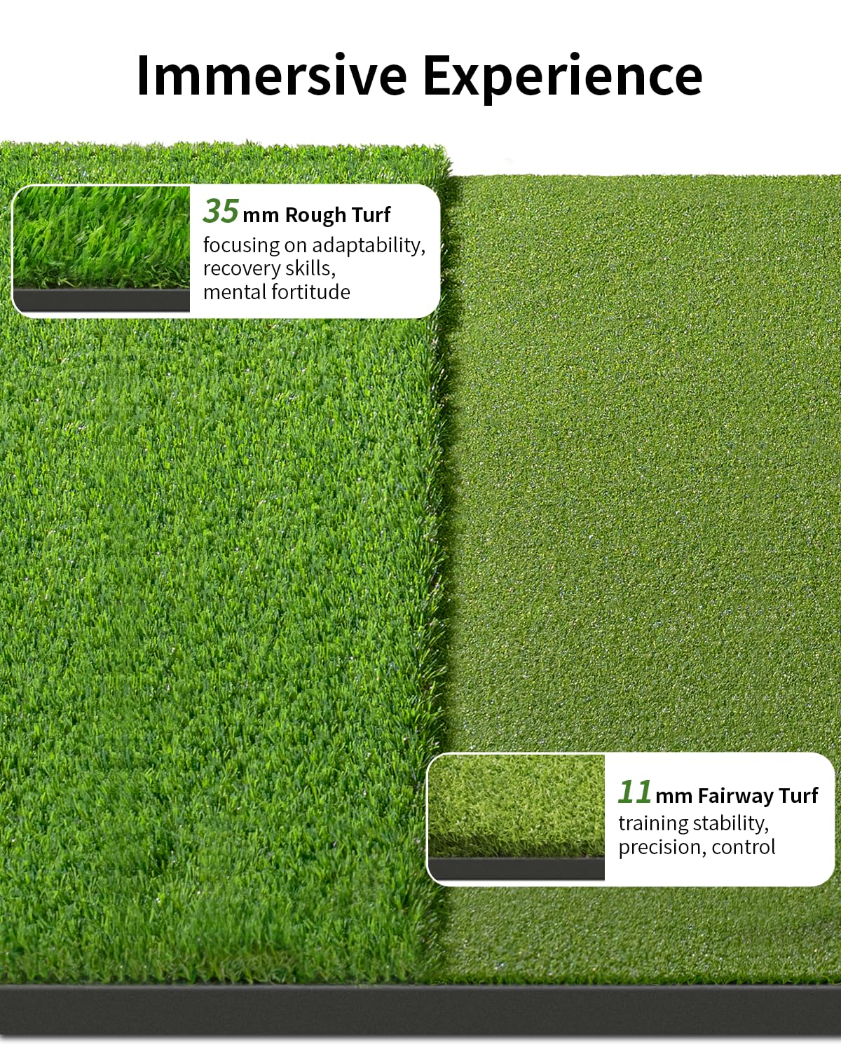 5.2x4FT 21-45mm Dual-Turf Golf Mat with Ball Tray, Thickened Golf Hitting Mat with 9 Hitting Holes, Alignment Aid, 10mm Thick Pr