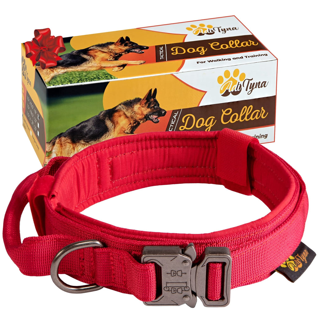 Adityna Heavy-Duty Tactical Dog Collar With Handle - Red Dog Collar For Extra-Large Dogs - Wide, Thick, Adjustable, Soft Padded