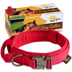 Adityna Heavy-Duty Tactical Dog Collar With Handle - Red Dog Collar For Extra-Large Dogs - Wide, Thick, Adjustable, Soft Padded