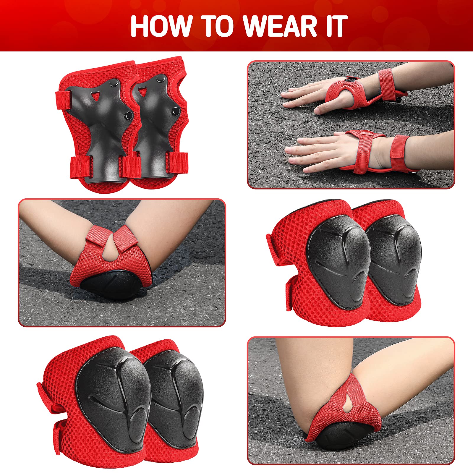 Wemfg Kids Protective Gear Set Knee Pads For Kids 7-13 Years Toddler Knee And Elbow Pads With Wrist Guards 3 In 1 For Skating Cy