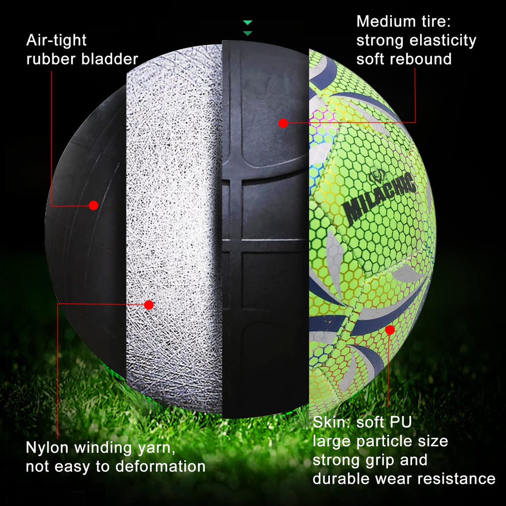 Milachic Soccer Ball, Glow In The Dark Soccer Ball Size 4 For Boys Girls, Green Glowing Luminous Soccer Ball Gift For Indoor Out