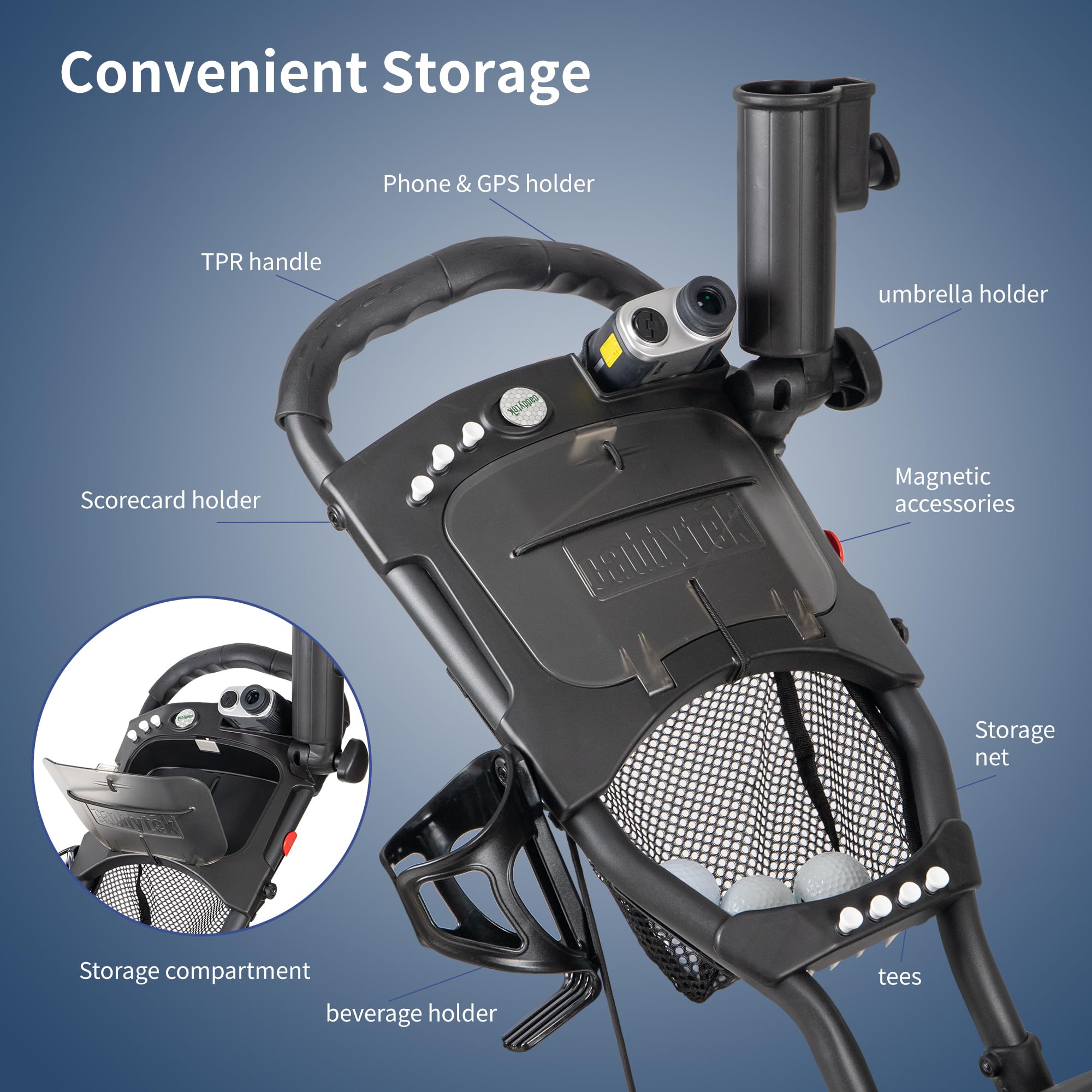 Caddytek Explorer V8 Golf Push Cart - SuperLite 4 Wheel Aluminum Foldable Cart with Adjustable Front Wheel Width, Foot Brake, Co