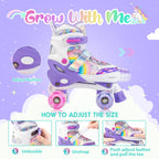 Sulifeel Rainbow Unicorn 4 Size Adjustable Light Up Roller Skates For Girls Boys For Youth Purple Large