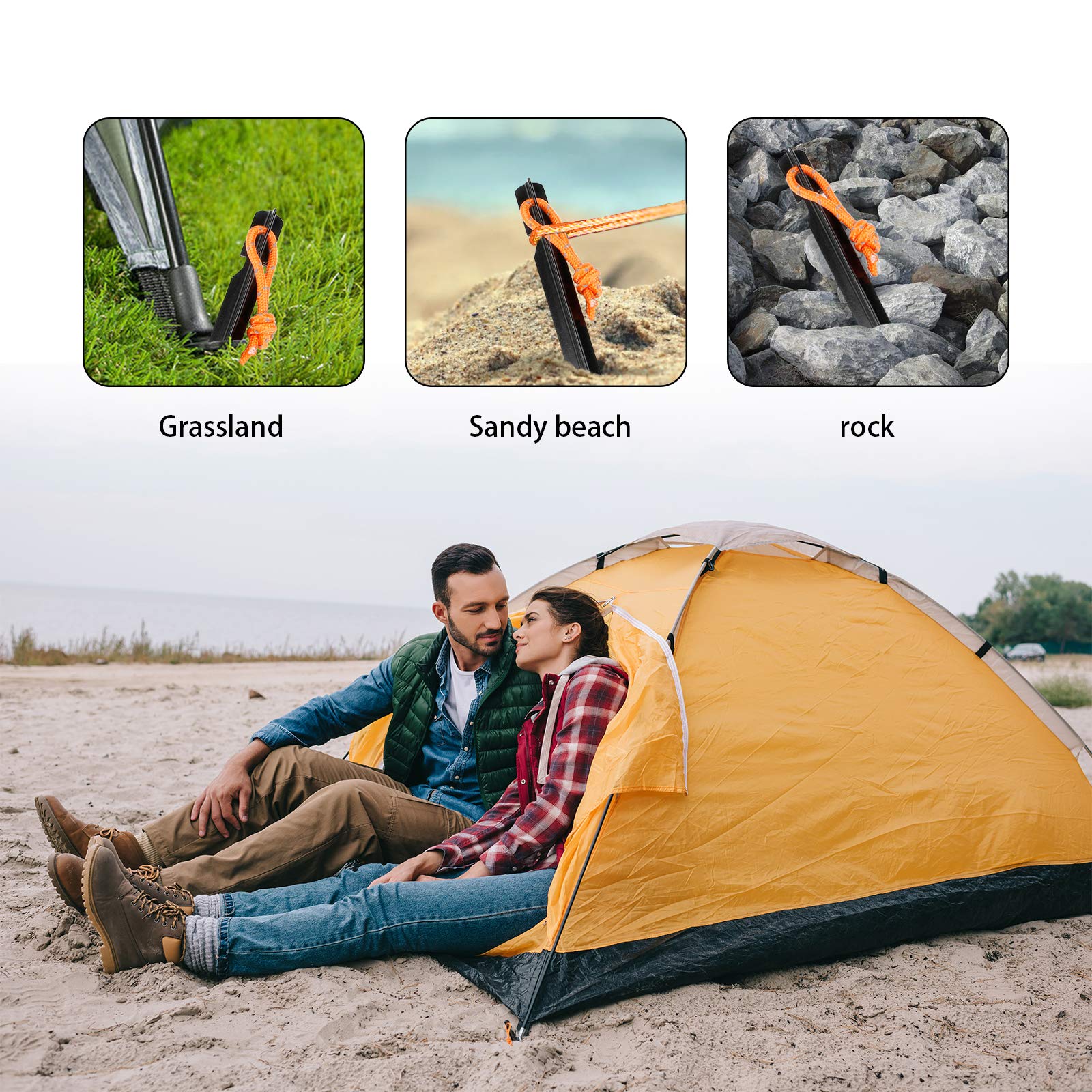 10 Pack Tent Stakes Heavy Duty, Aluminum Tent Stakes Pegs, Metal Tent Spikes, Ground Pegs With Reflective Pull Ropes, Triangular