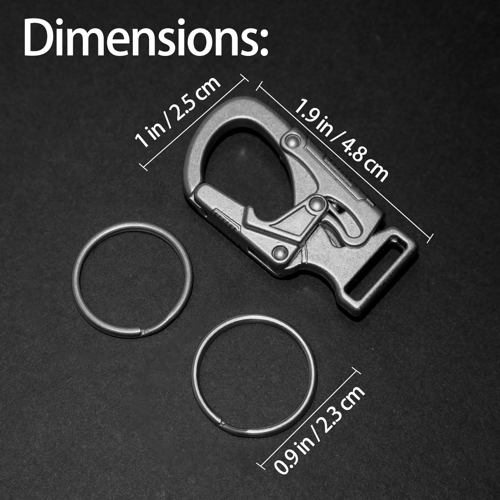 Ahiller 1.9 Carabiner Keychain Clip, Rugged Alloy Double Lock Design With 2 Small Key Rings - Multi Tool Outdoor Hooks, Camping
