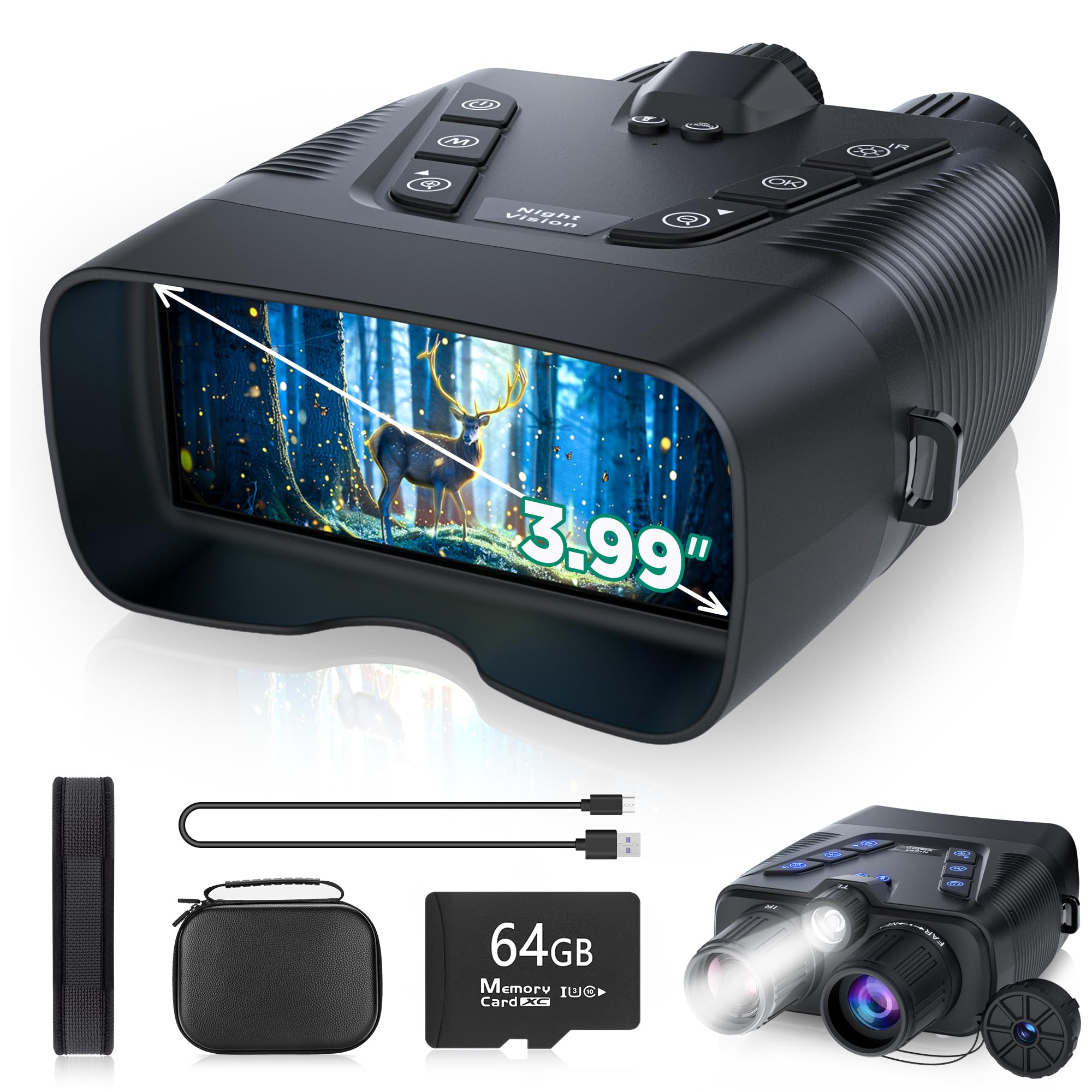 Night Vision Goggles, 58MP Full-Color 4K Night Vision Binoculars with 10000mAh Fast Charging Battery, 64GB Card, 3.99 Screen and