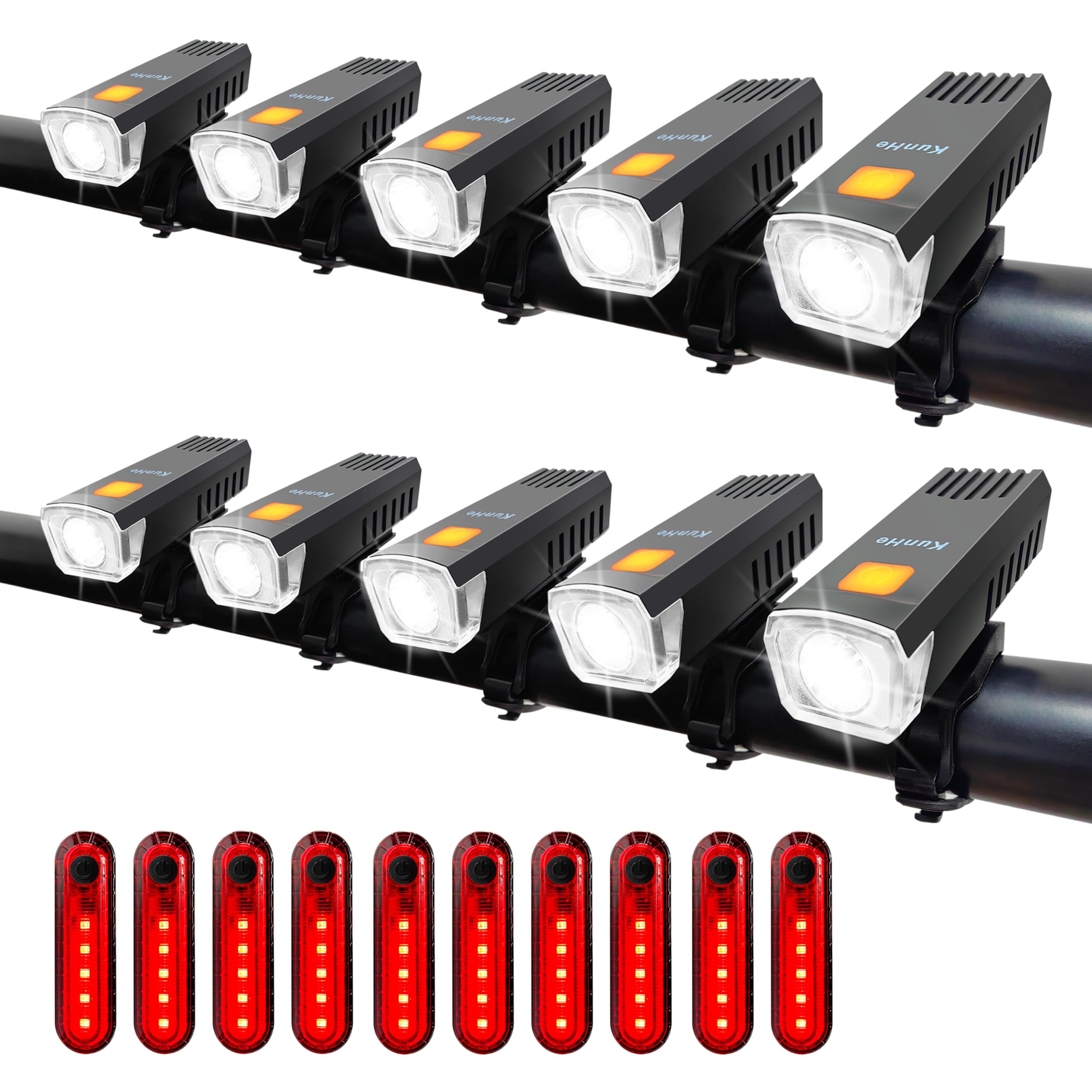 KUNHE 20 Pack USB-C Rechargeable Bike Lights Bulk for Night Riding Men Women & Kids 3 Lights Modes Used as a Safety Indicator Li
