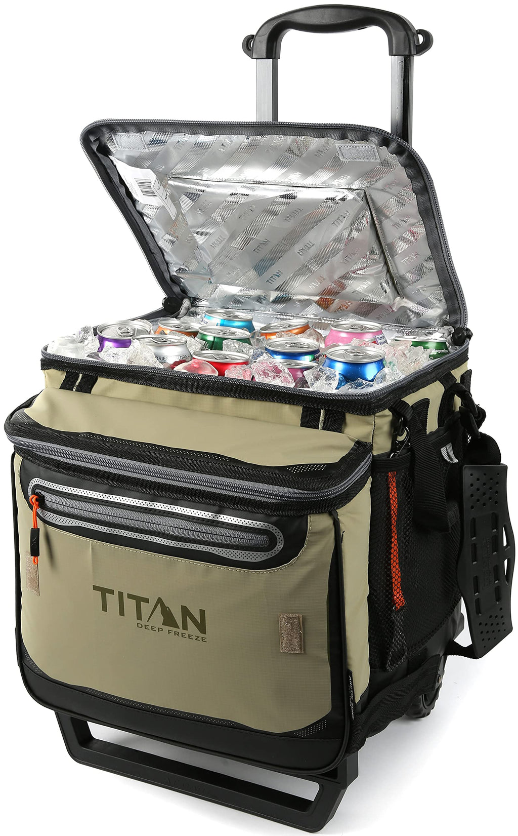 Arctic Zone Titan Deep Freeze 60 (50+10) Can Collapsible Rolling Cooler With Wheels And All-Terrain Cart, Moss