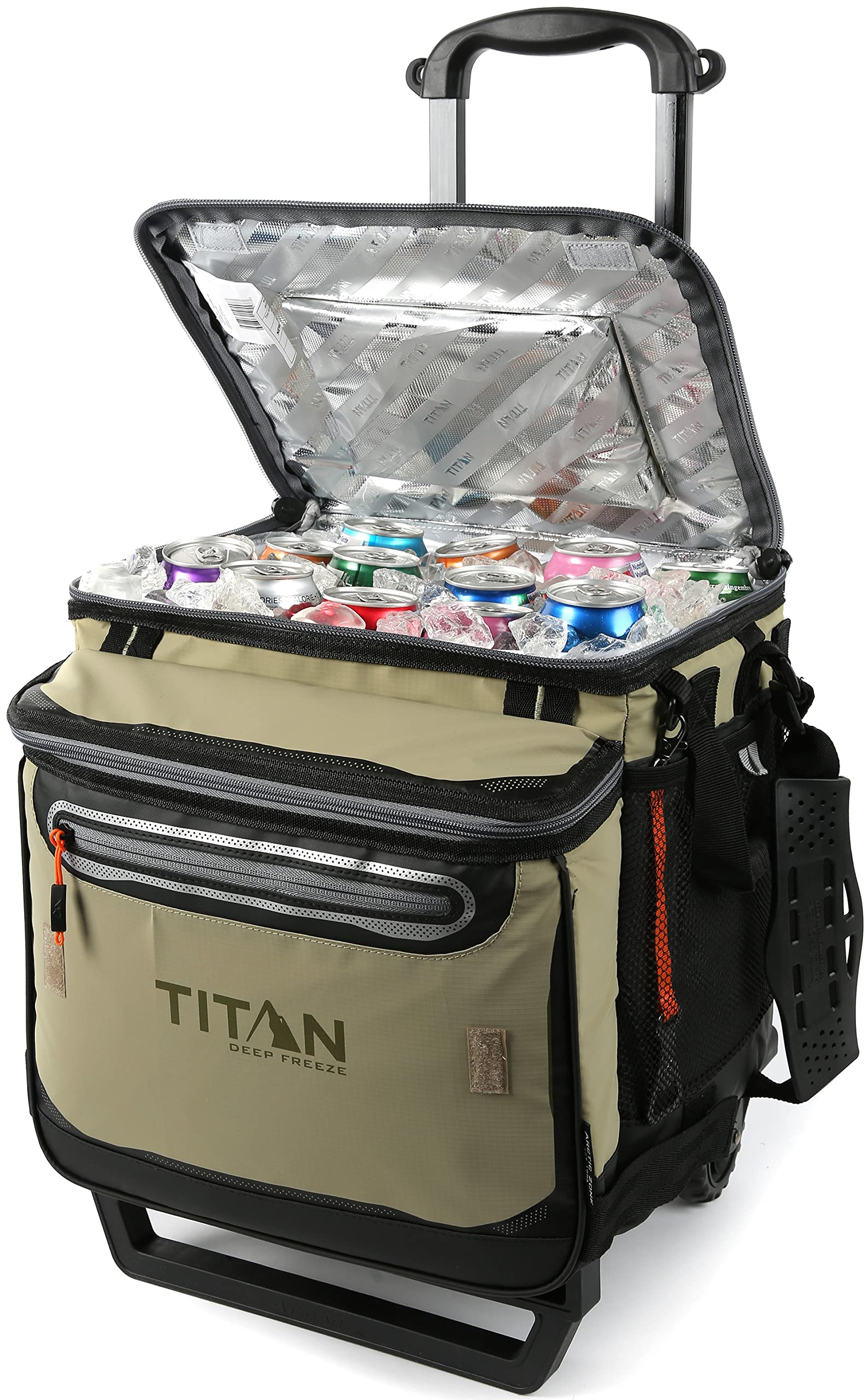 Arctic Zone Titan Deep Freeze 60 (50+10) Can Collapsible Rolling Cooler With Wheels And All-Terrain Cart, Moss