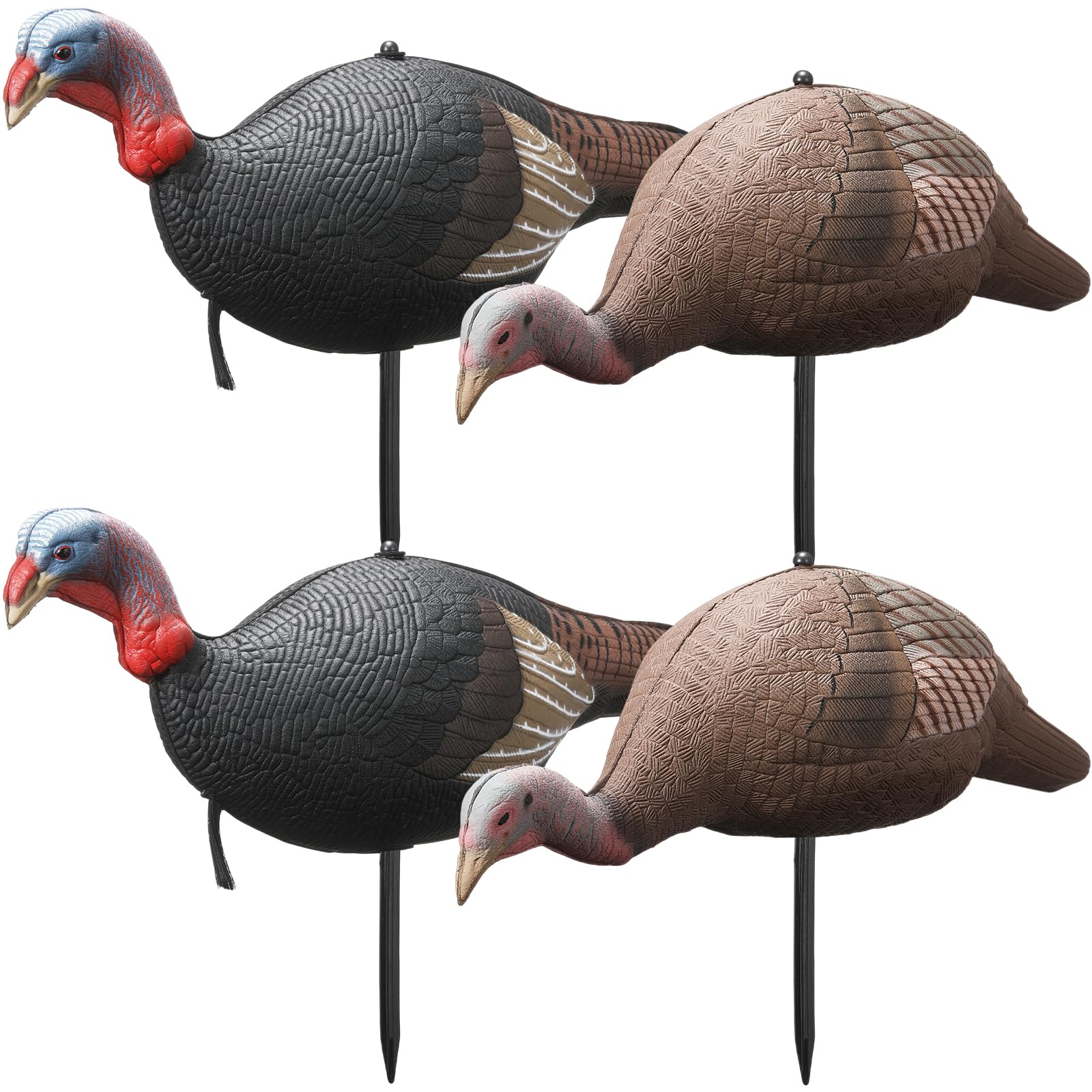 Hollowfly 4 Pack Collapsible Hen and Jake Combo Decoy for Hunting - Lightweight Standing Lifelike Turkey Hunting Decoy with Stak