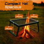 Adventure Seeka Folding Campfire Grill - Portable Over-Fire Grill With Food-Safe Coating, Heavy Duty Steel, Compact With Folding