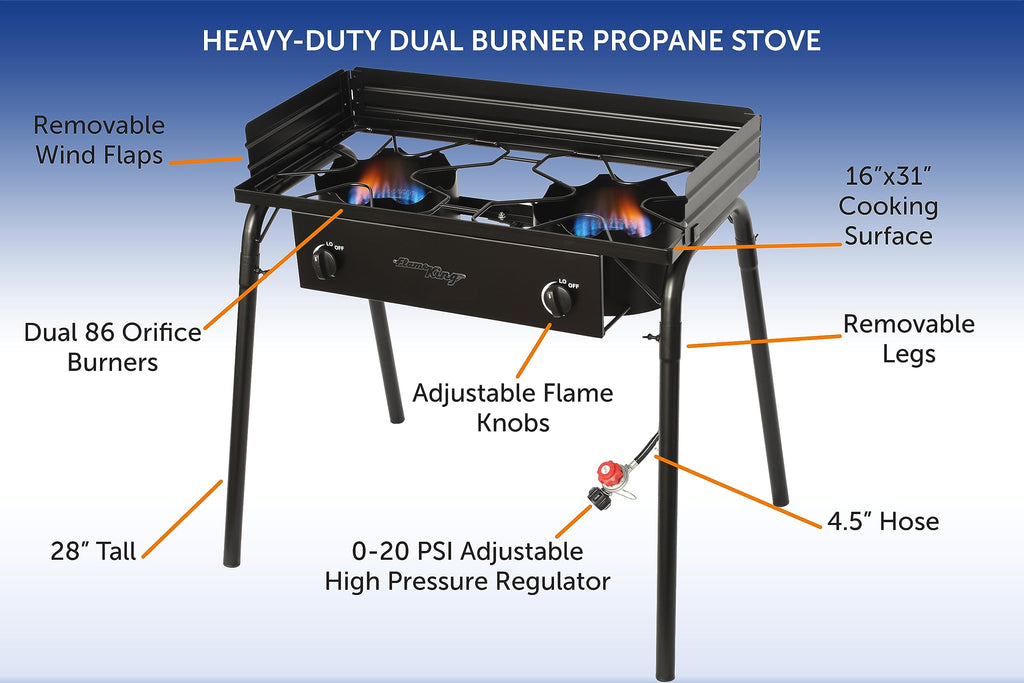 Flame King 200,000 Btu Propane Burner Gas Stove Heavy Duty Turkey Fryer/Camp Cooker, Portable With Stand Great For Outdoor Cooki