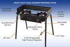 Flame King 200,000 Btu Propane Burner Gas Stove Heavy Duty Turkey Fryer/Camp Cooker, Portable With Stand Great For Outdoor Cooki