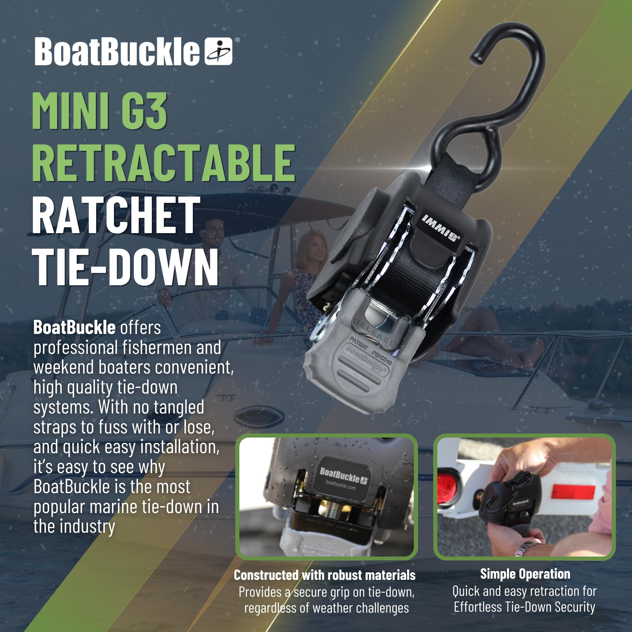 Boatbuckle Mini G3 Retractable Transom Tie-Down
