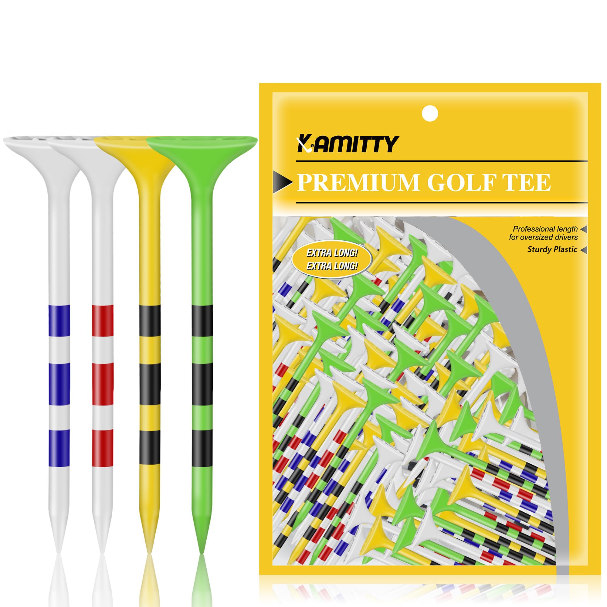 Kamitty Golf Tees Plastic, Unbreakable Golf Tee 3 1/4'' Pack Of 50/80 With Big Cup & 8 Prongs, Reduces Friction & Side Spin, Mul