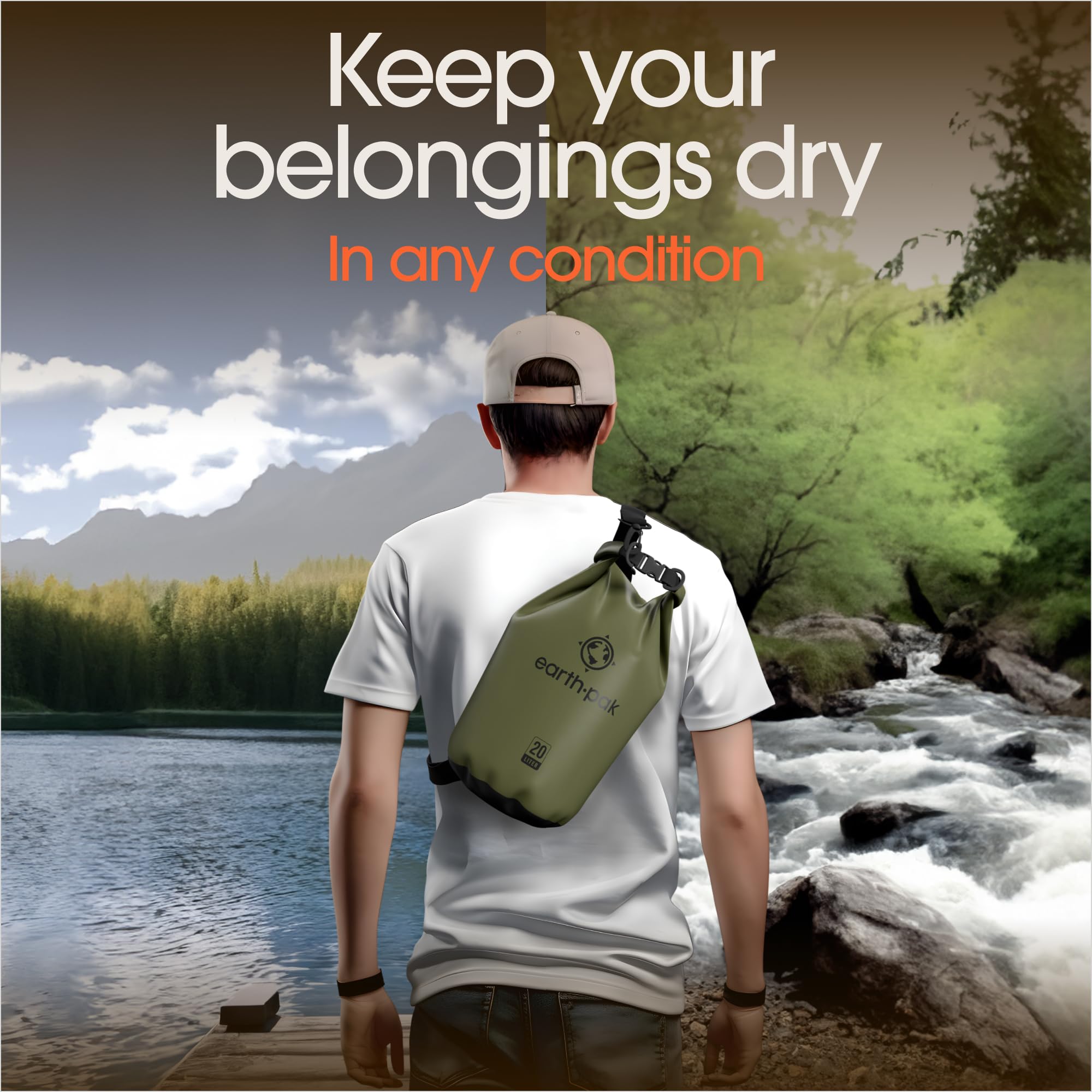 Earth Pak Waterproof Dry Bag - Roll Top Waterproof Backpack Sack Keeps Gear Dry For Kayaking, Beach, Rafting, Boating, Hiking, C