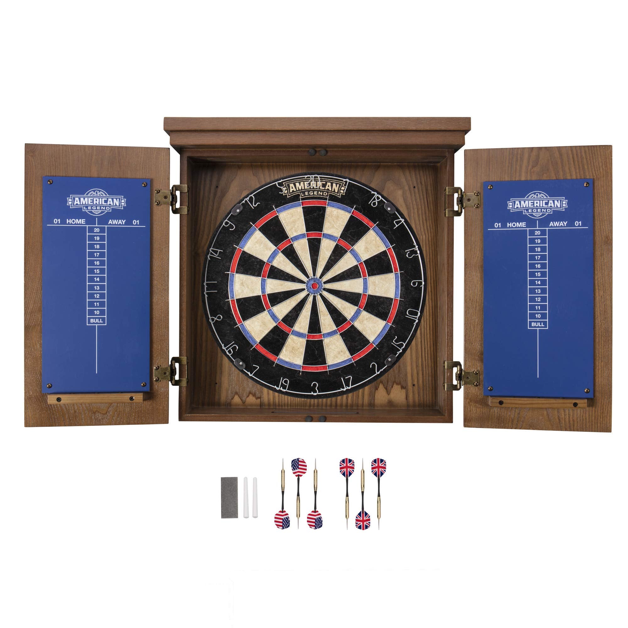 American Legend Charleston Solid Wood Bristle Dartboard Cabinet Set - Includes 18Dartboard And 6 Steel Tip Darts