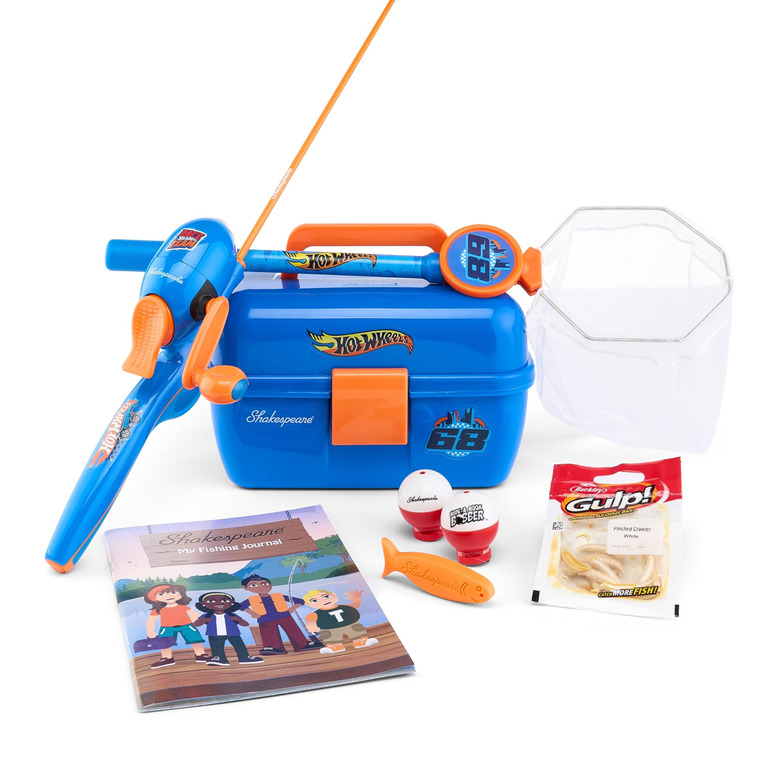 Shakespeare Mattel Hot Wheels Kids Fishing Set, 26    Kids Fishing Rod and Reel Combo, Comes with Net and Tackle Box, Complete K