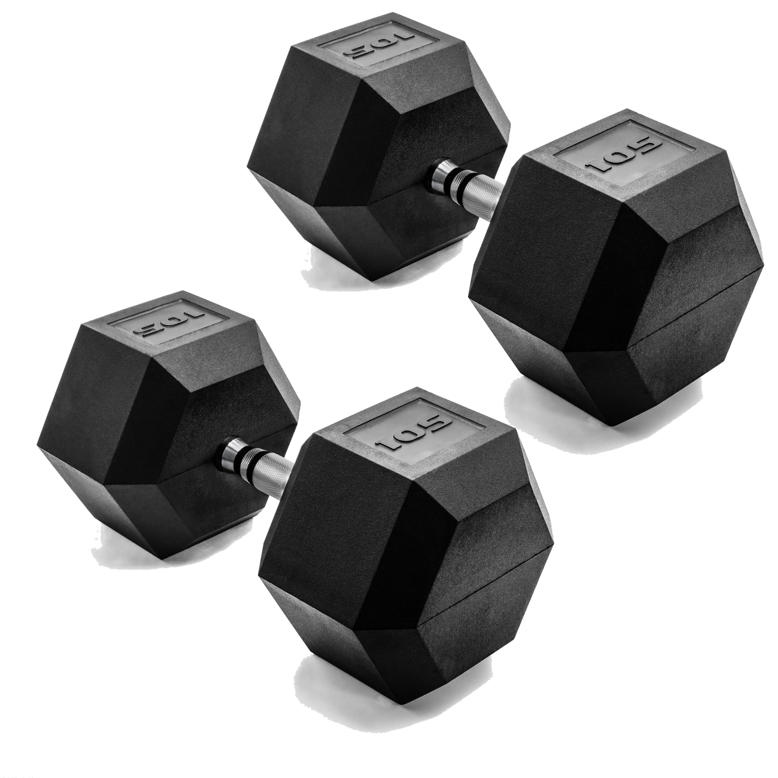 CAP Barbell 105 LB Rubber Coated Hex Dumbbell Hand Weight - Pair | Chrome Handle
