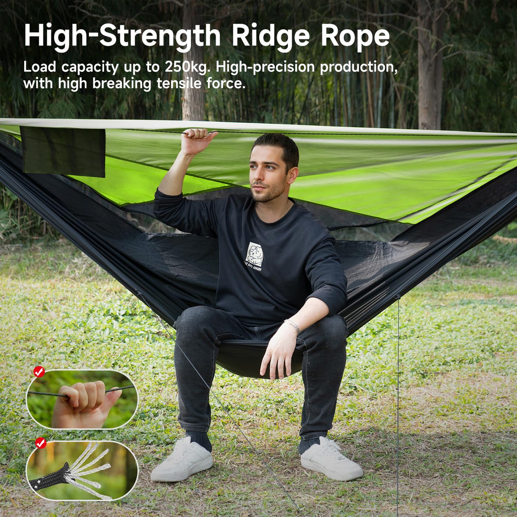 Travel Bird Camping Hammock With Mosquito Net And Sunshade, Backpacking Hammock With Ridge Rope Tree Straps, Lightweight Portabl