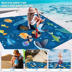 Famstar Beach Blanket Oversized Extra Large78 X110,Waterproof Sandproof Beach Blanket 2-8 Adults Lightweight Durable For Travel