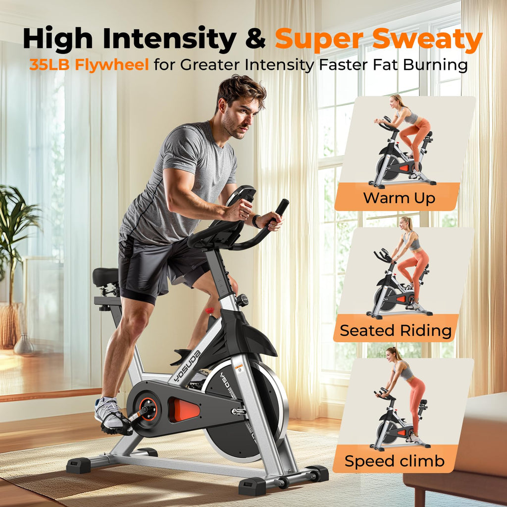 Yosuda Indoor Cycling Bike Stationary - Cycle Bike With Ipad Mount ?Comfortable Seat Cushion (Gray)