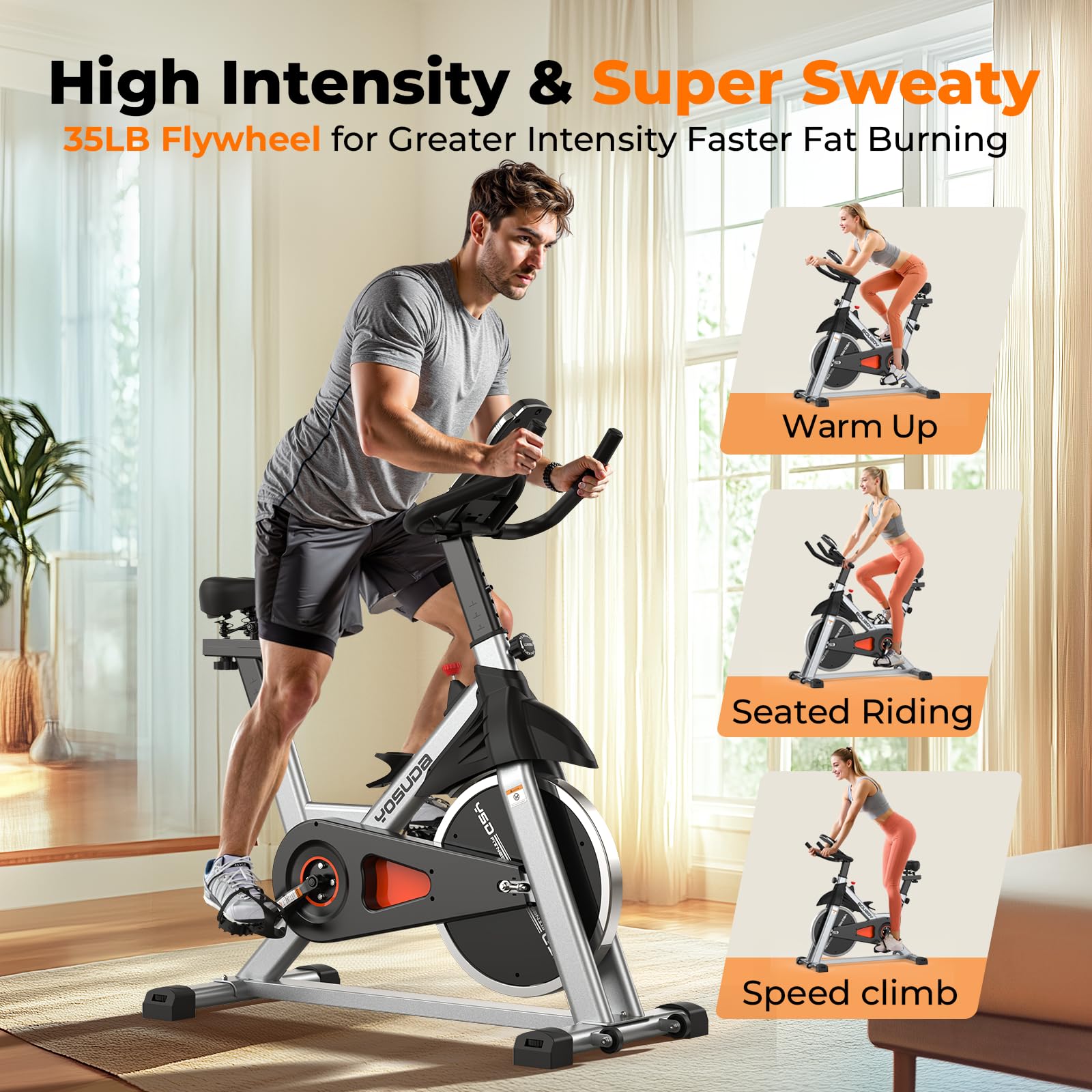 Yosuda Indoor Cycling Bike Stationary - Cycle Bike With Ipad Mount ?Comfortable Seat Cushion (Gray)
