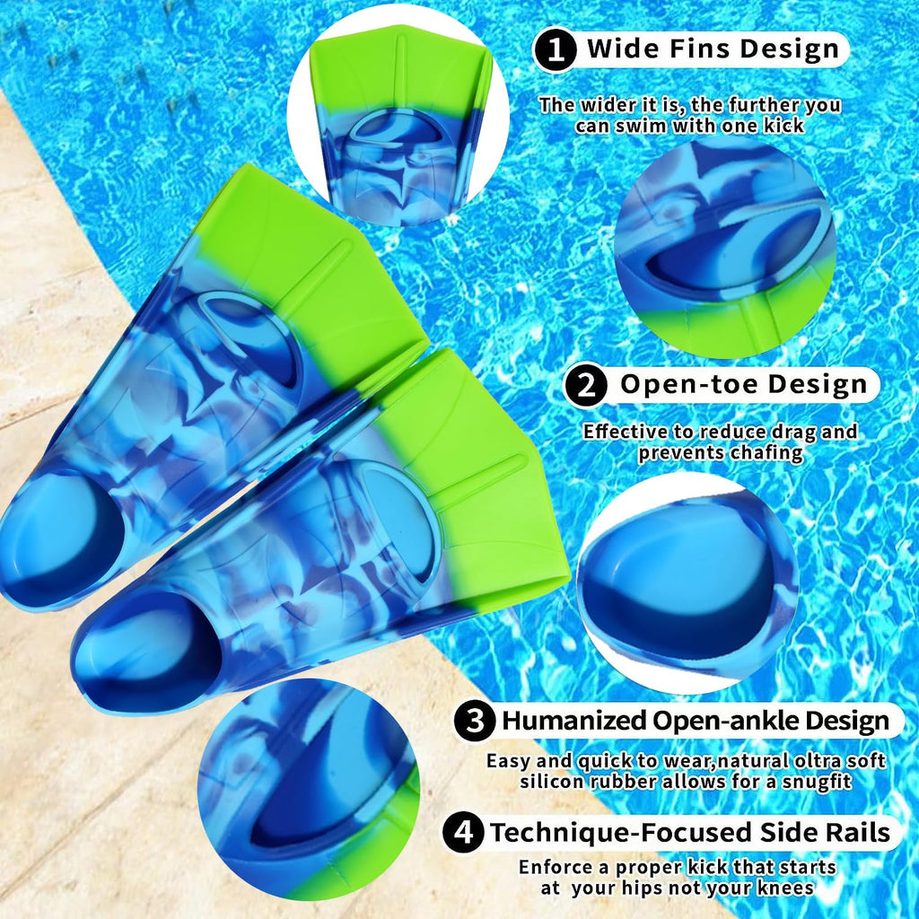 Fanwill Kids Swim Fins,Short Comfortable Flippers For Lap Swimming And Training For Children,Girls,Boys ,Beginners,Women (S)