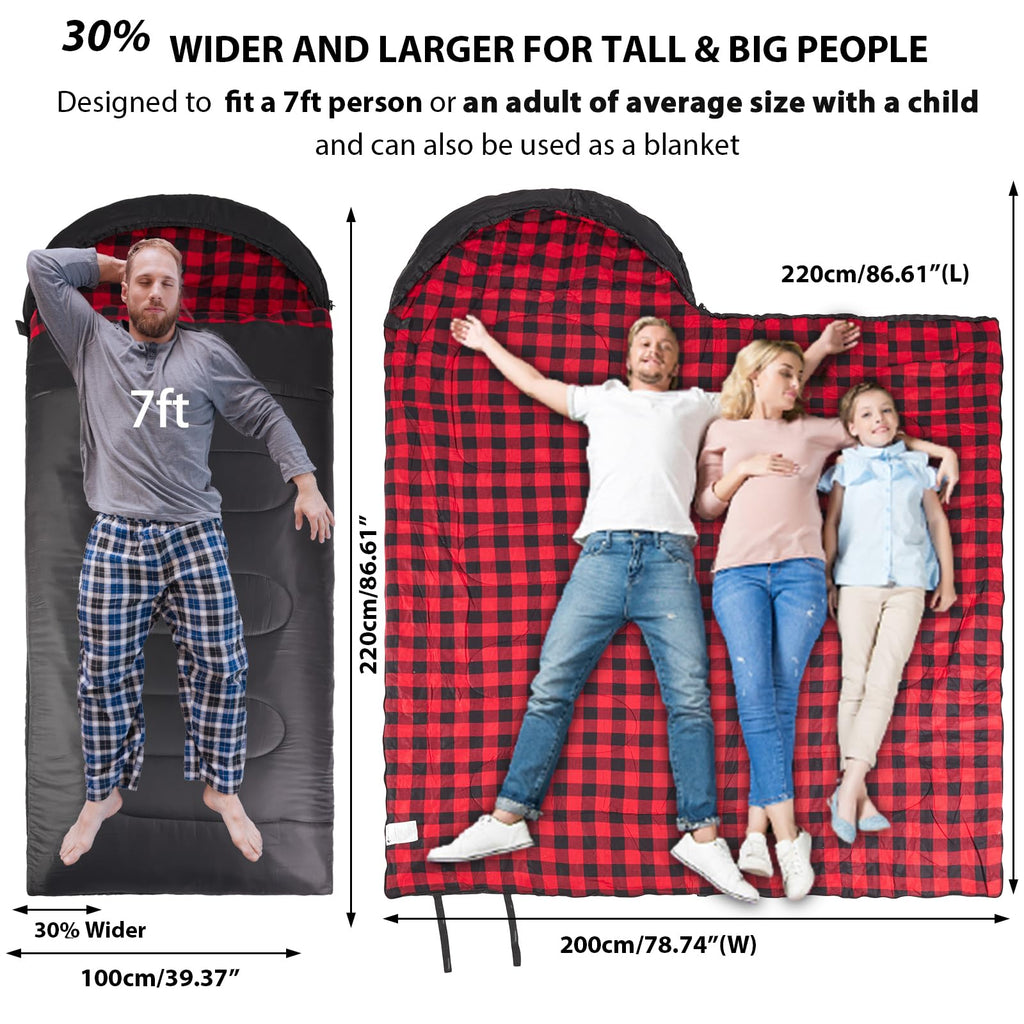 Geertop Flannel Sleeping Bag Cold Weather 0 Degree Big And Tall Sleeping Bag For Adults - Camping Hiking Backpacking Travel