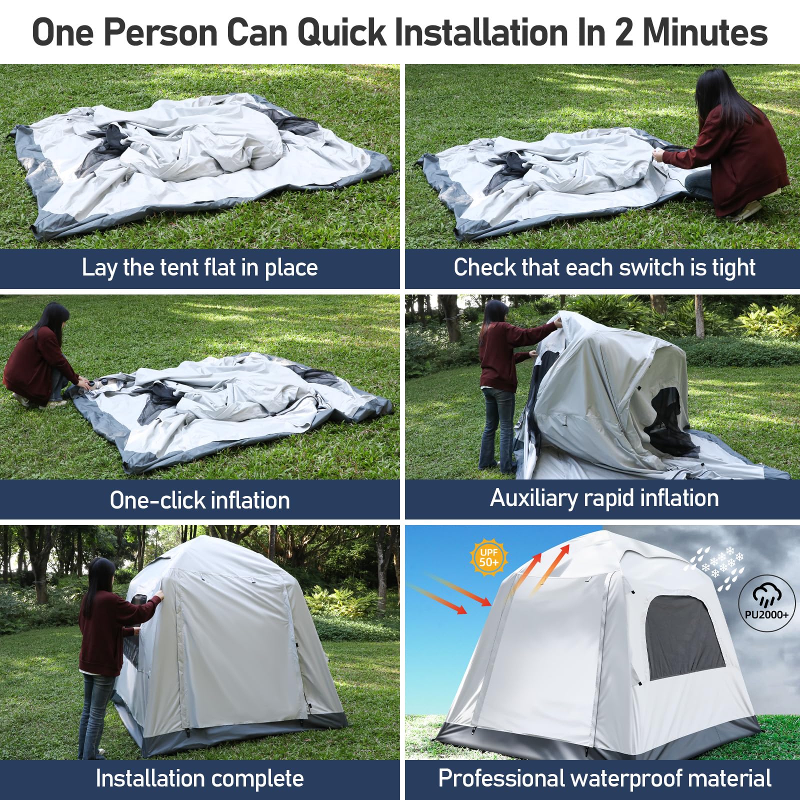 Automatic Inflatable Camping Tent,Easy Set Up 3-4 Person Glamping Outdoor Air Blow Up Tents, Quick Setup Air Tent With A Built-I