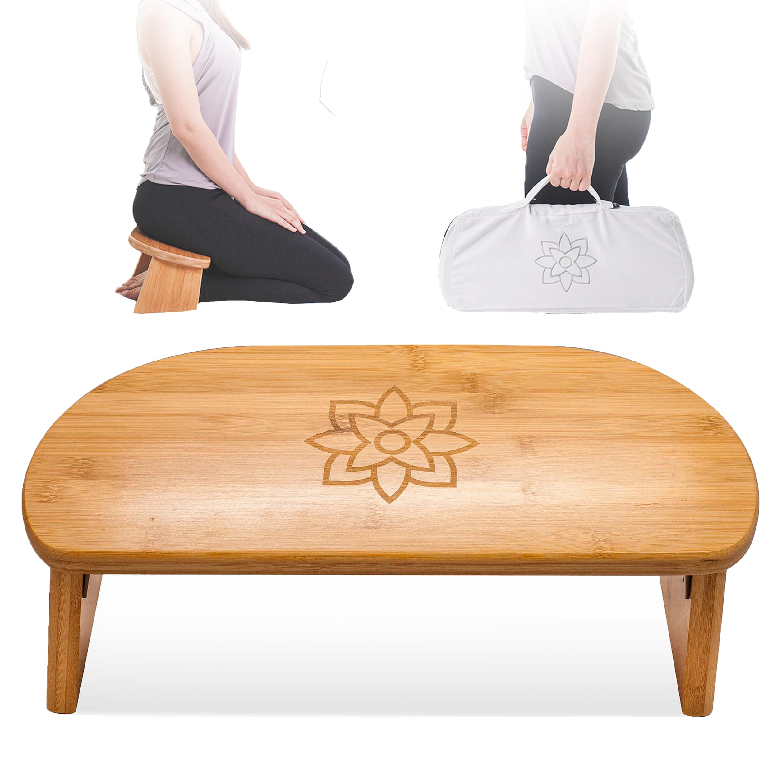 Mindful Modern Folding Meditation Bench - Bamboo Kneeling Stool with Locking Magnetic Hinges - Portable Cross Legged Folding Sei