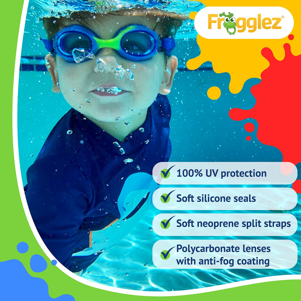 Frogglez Kids Swim Goggle Patented Comfort Strap Only Fits Most Goggles | No Hair Pulling | Recommended By Olympic Swimmers (Blu