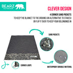 Bearz Outdoor Pocket Blanket - Waterproof Picnic Blanket, Compact Travel Blanket, Picnic Blankets Waterproof Foldable Lightweigh