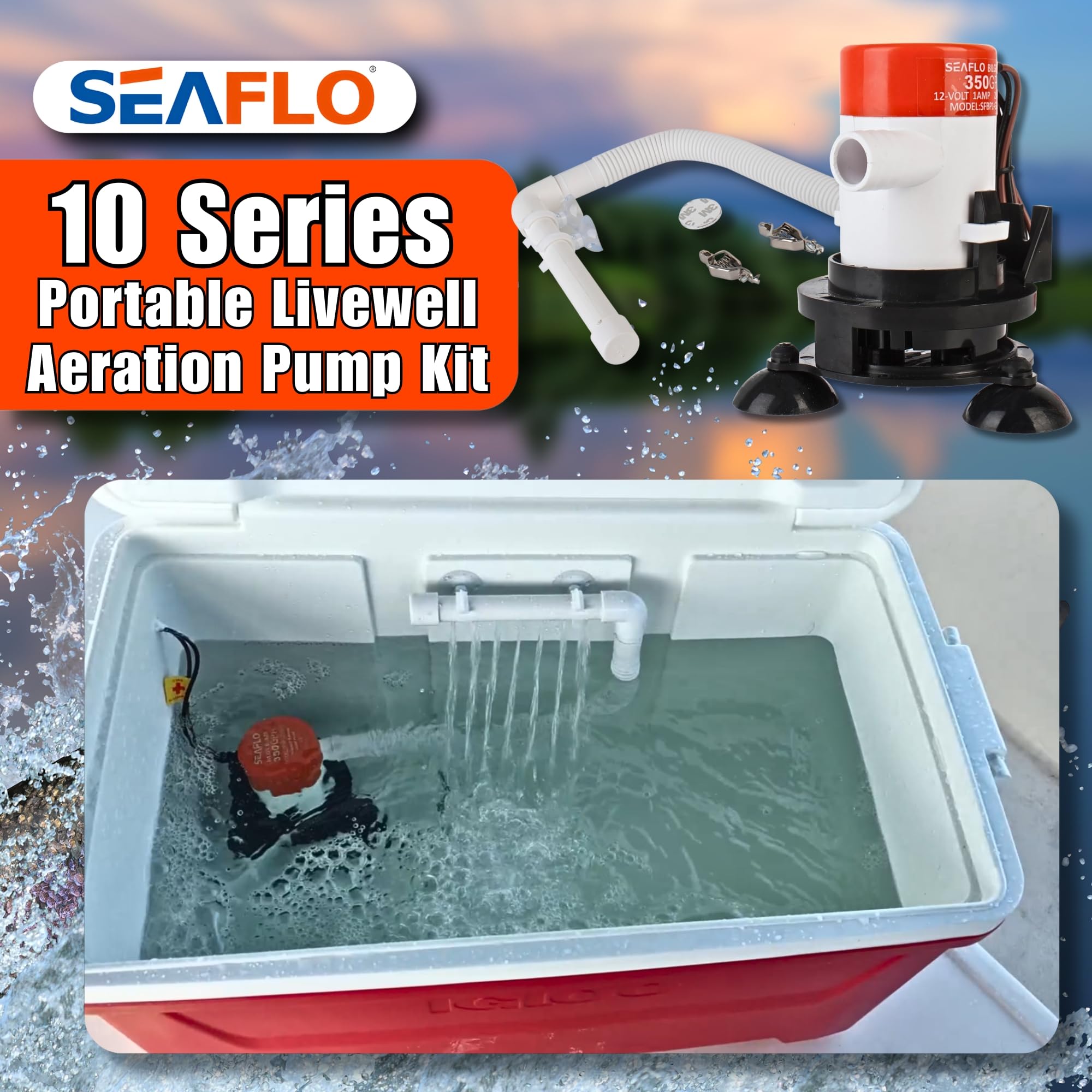 Seaflo-Portable 12V Livewell Aeration Pump System Kit For Boats