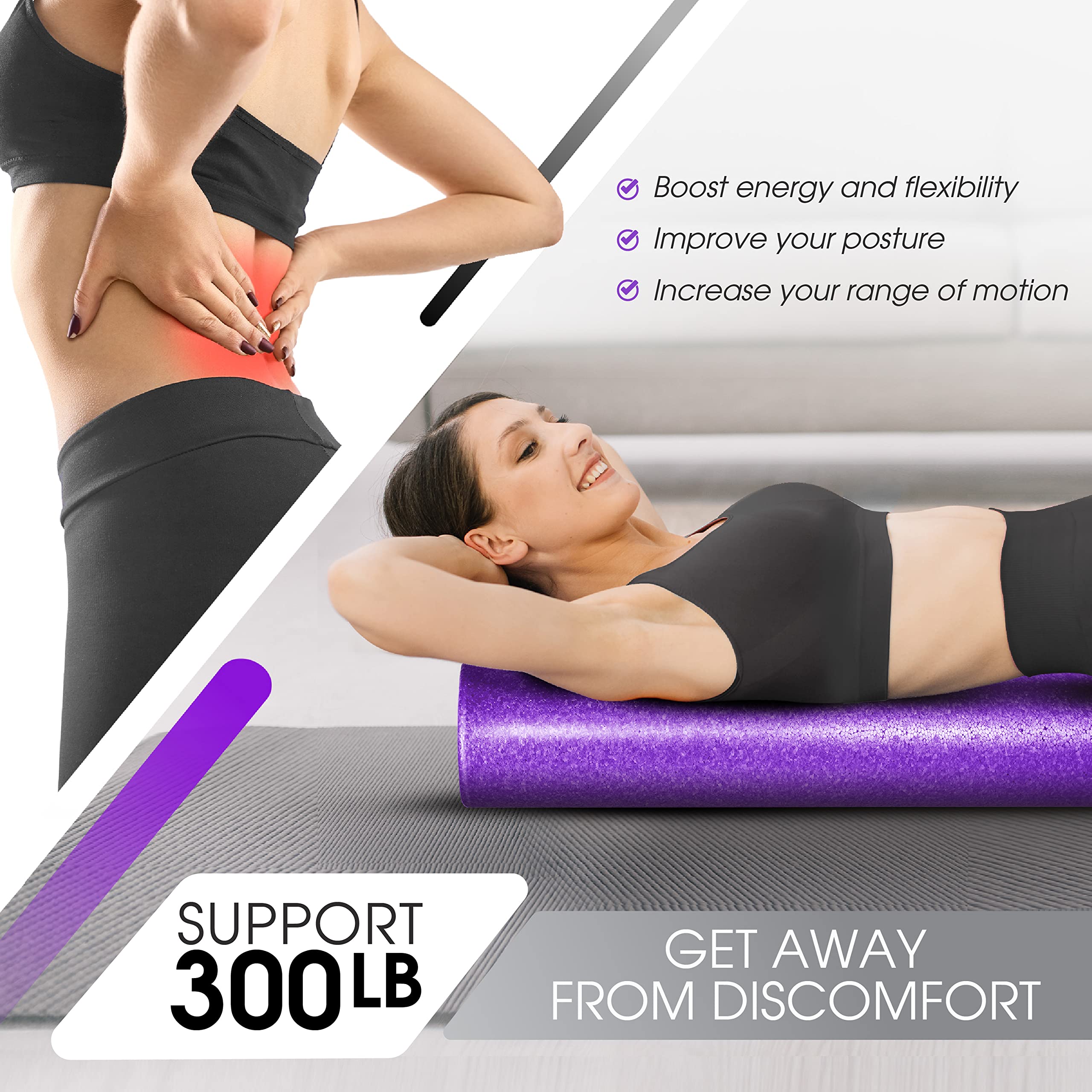 Yes4All High Density Foam Roller For Back, Variety Of Sizes & Colors For Yoga, Pilates - Purple - 12 Inches