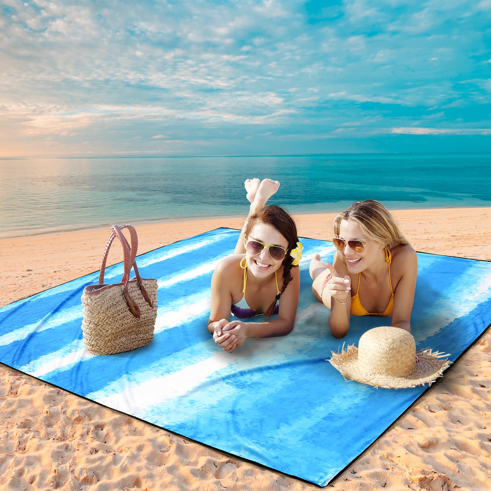 Aisparky Beach Blanket Waterproof Sandproof Extra Large Beach Mat 79 X 83/120X108 For 2-8 Adults Quick Drying Durable Outdoor Pi