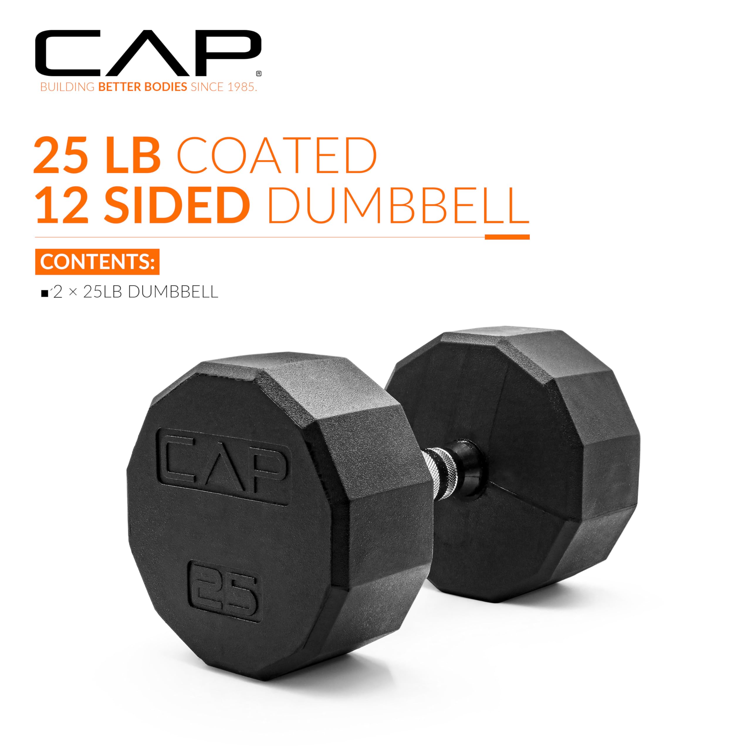 CAP Barbell 12-Sided Coated Dumbbell with Chrome Handle, Pair, 25 LB