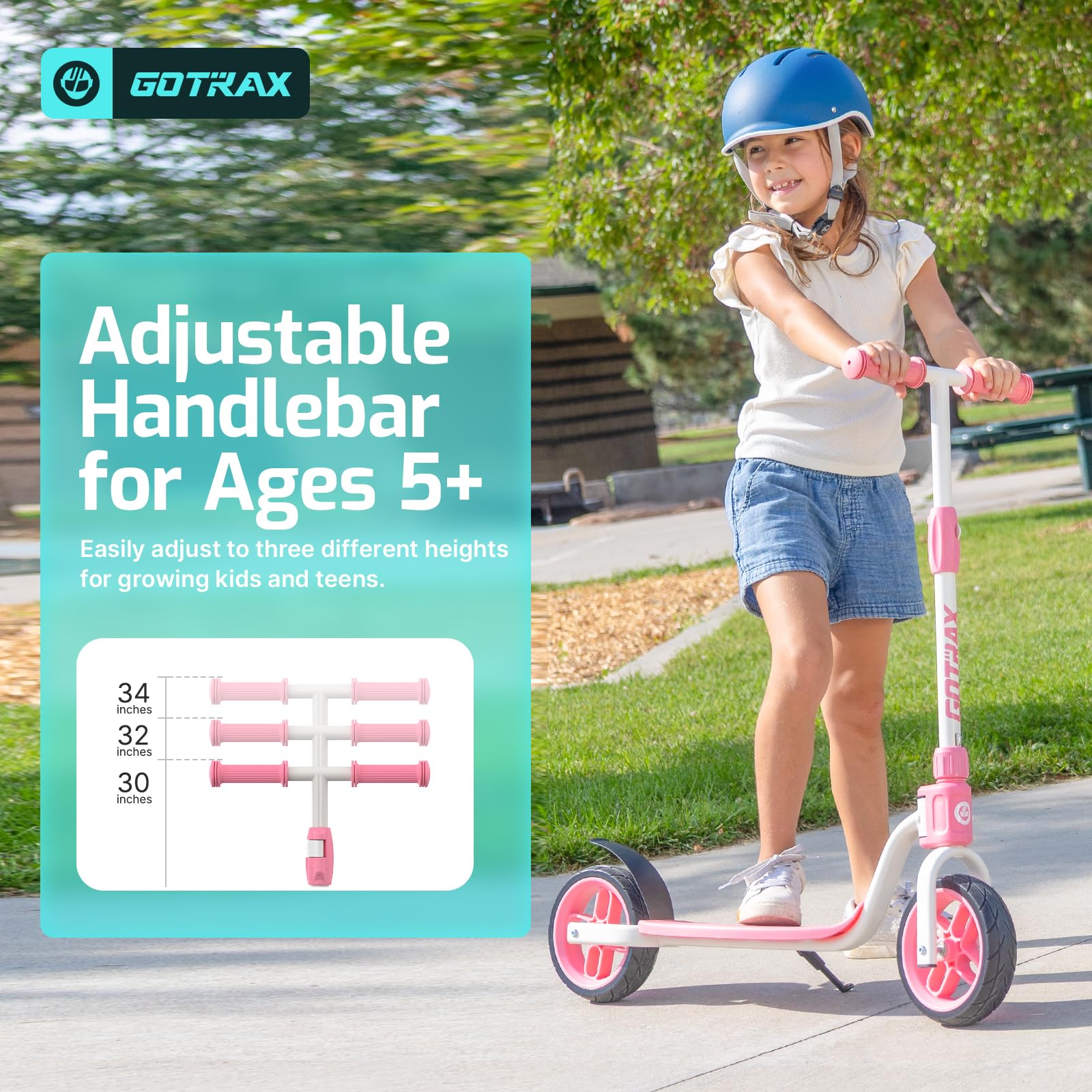 Gotrax KS8 Kick Scooter for Kids 5+, Large 8 Wheels and Height Adjustable Handlebar, Sturdy Wide Deck & Rear Brake, Detachable f