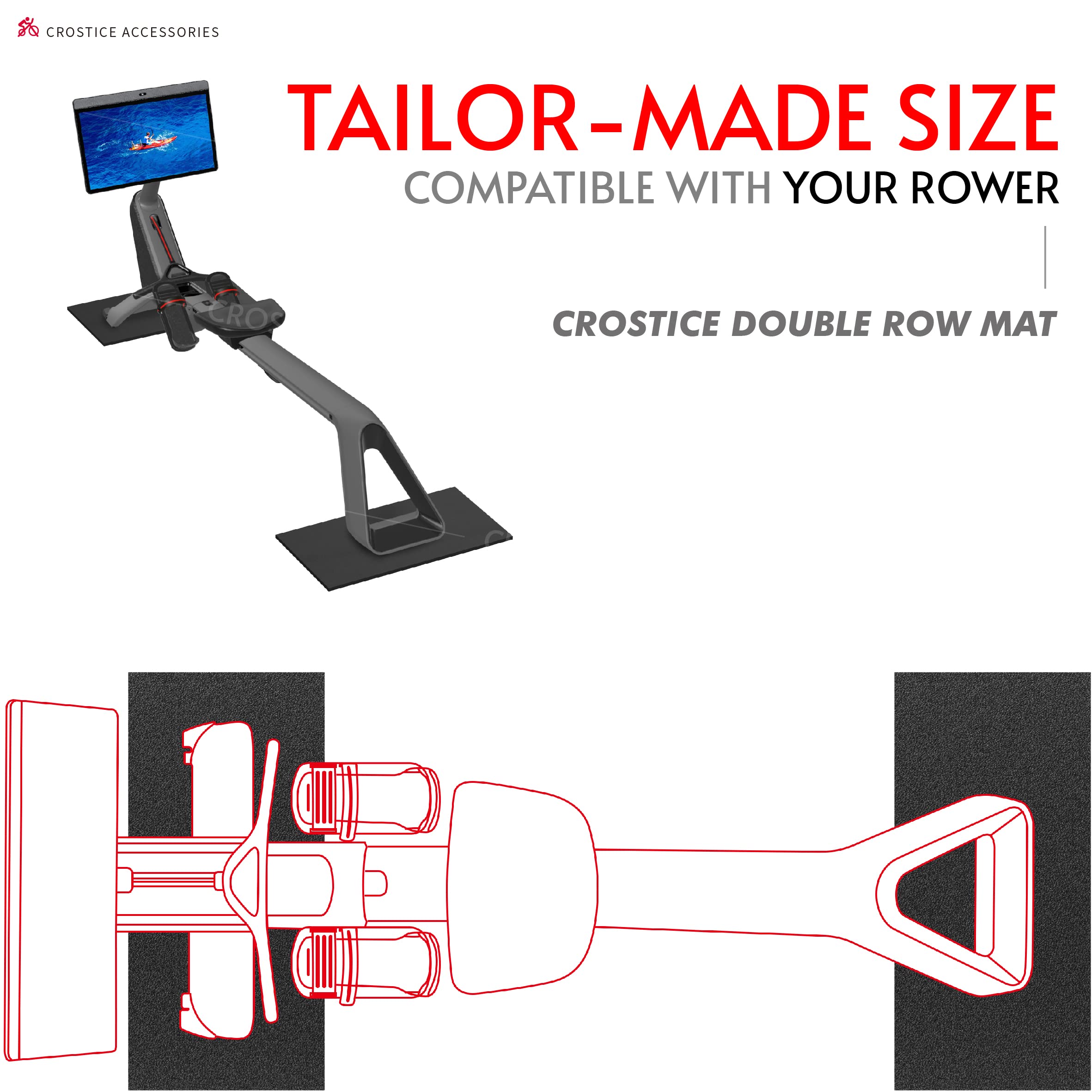 Crostice Double Mat Compatible With Peloton Bike, Row & Concept 2 Rowing Machine, Thickness 6Mm, Bike Trainer Accessories, 11.8X