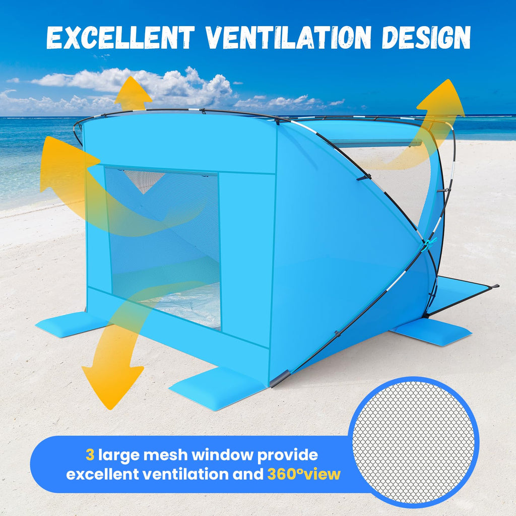 Beach Tent Sun Shelter,4-6 Person Beach Shade Tent, Easy Setup Upf 50+ Uv Protection Portable Lightweight Beach Cabana Sun Shade