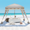 OutdoorMaster Update Beach Cabana with Fringes, Portable 6 x 6 Beach Canopy for Sand, Easy Set Up Sun Shelter, Included Side W