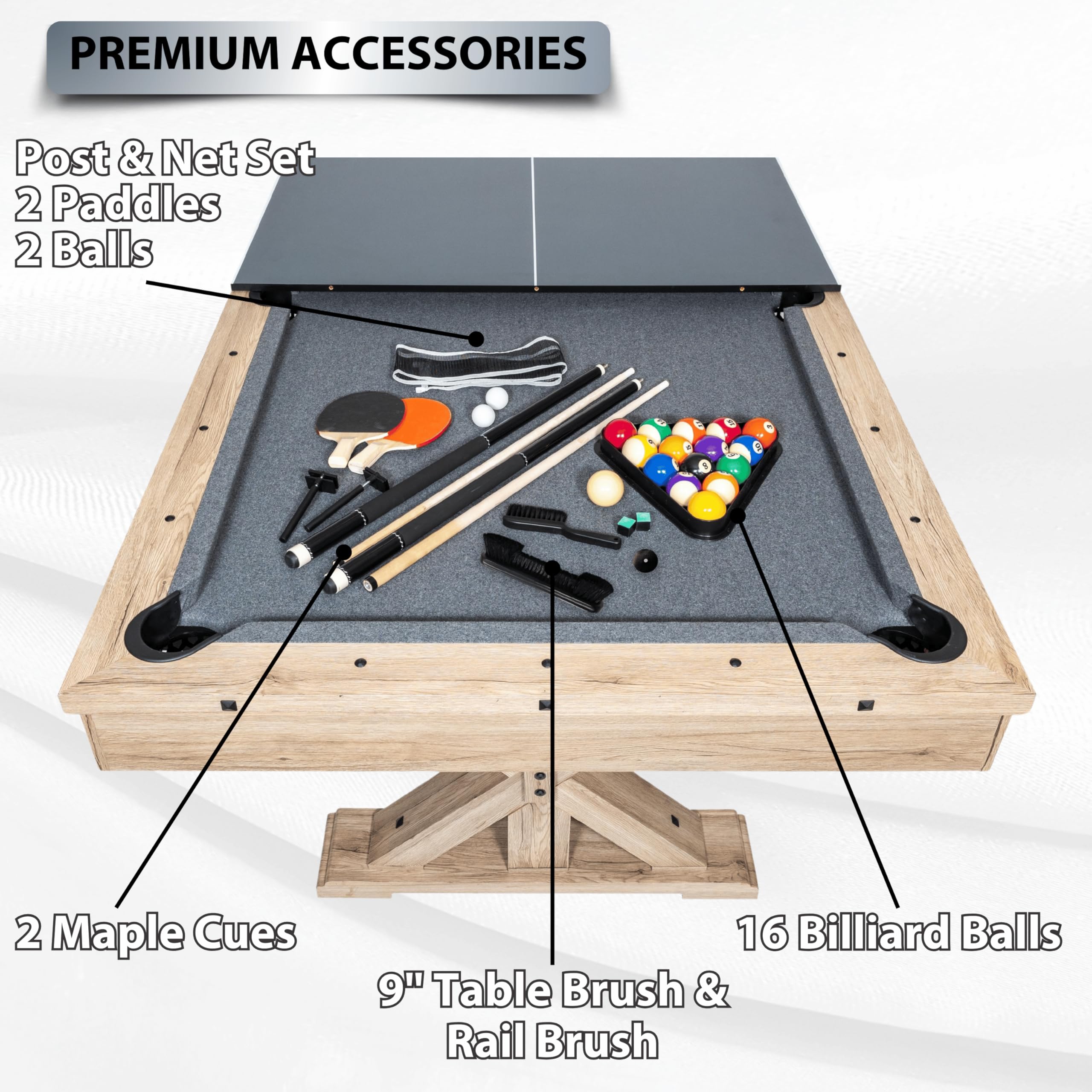 Freetime Fun 3 In 1 Multi Game 7 Ft Pool Table With Dining Top And Ping Pong Table, Includes Billiard Accessories And Tennis Pad