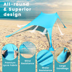 Beach Tent Sun Shelter - 10 X 10 Ft Beach Canopy Upf50+ Uv Protection With Sandbags, Poles, Grond Pegs And Anti-Wind Ropes For F