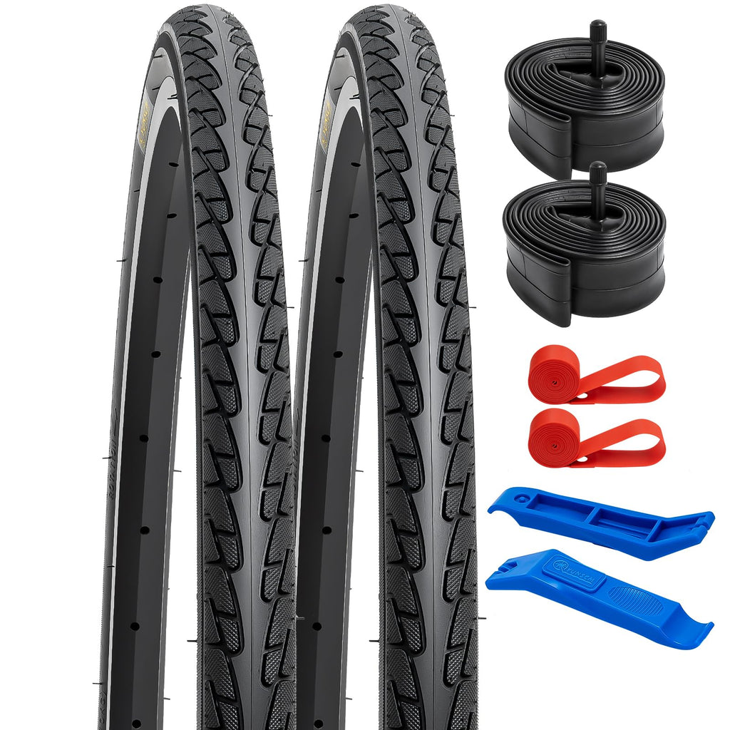 2 Pack 26 X 1 3/8 (37-590) Road Bike Tires Plus 2 Pack 26'' Bike Tubes 26X1 3/8 Av33 Schrader Valve Compatible With 26X1 3/8 Bik