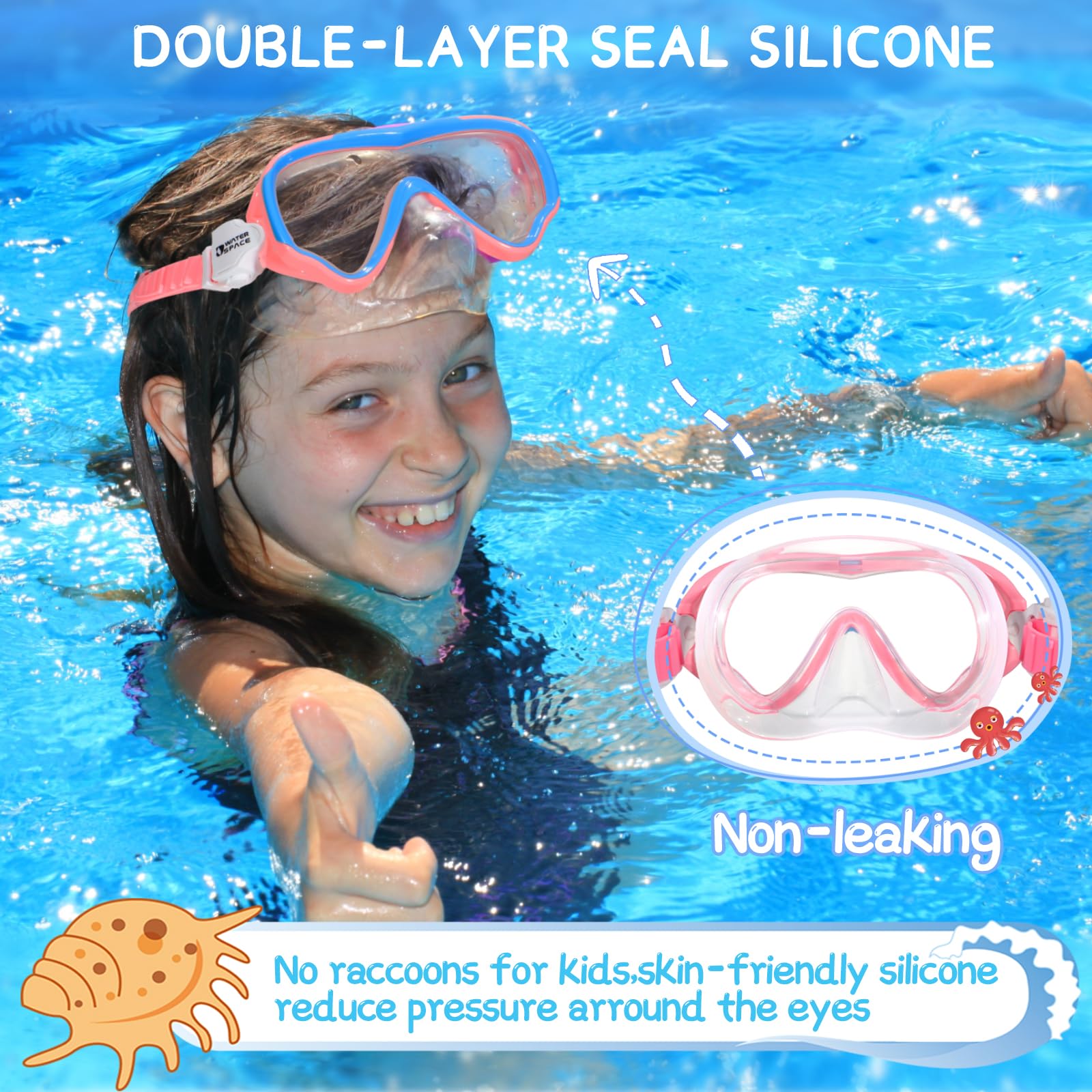 Water Space 2 Packs Swimming Goggles Swim Googles For Kids Toddler Girls Boys Youth 6-14 3-6 4-7, Swimming Goggles With Nose Cov
