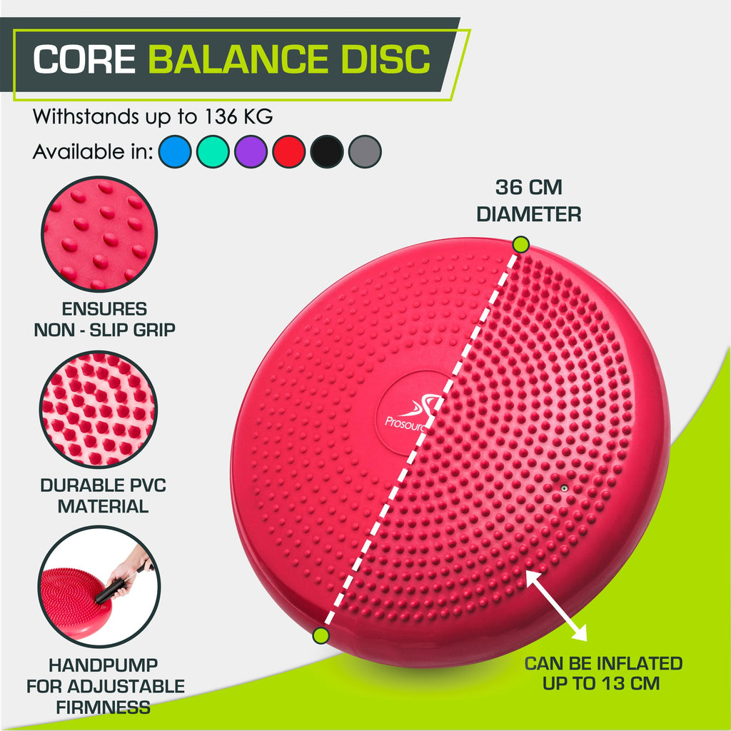 Prosourcefit Core Balance Disc Trainer, 14 Diameter With Pump For Improving Posture, Fitness, Stability, Red