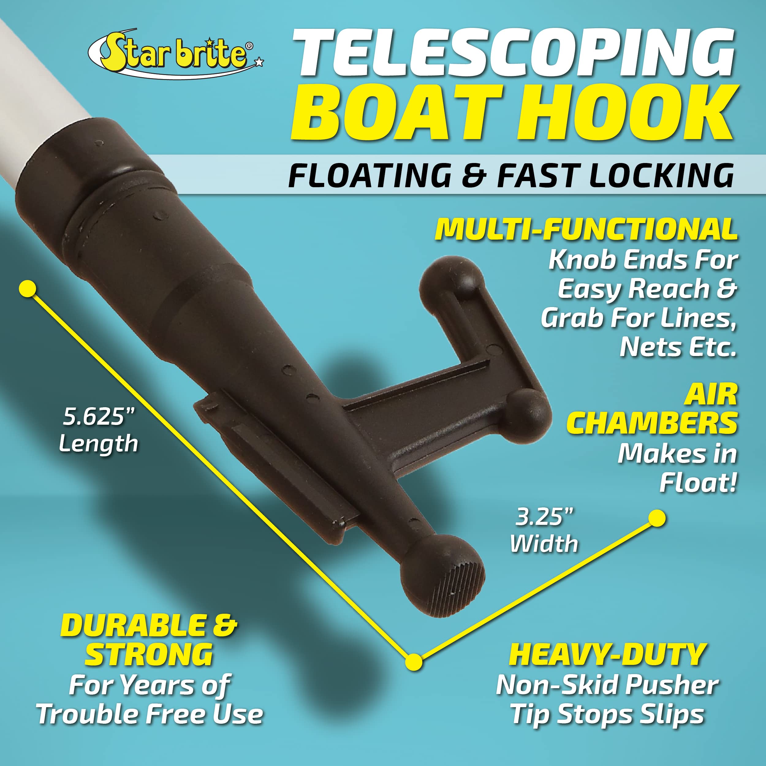 Star Brite Extending Boat Hook - Telescoping, Floating, Multi-Purpose - Extends From 4.5 Ft. (137 Cm) To 8 Ft. (243 Cm) (040609)
