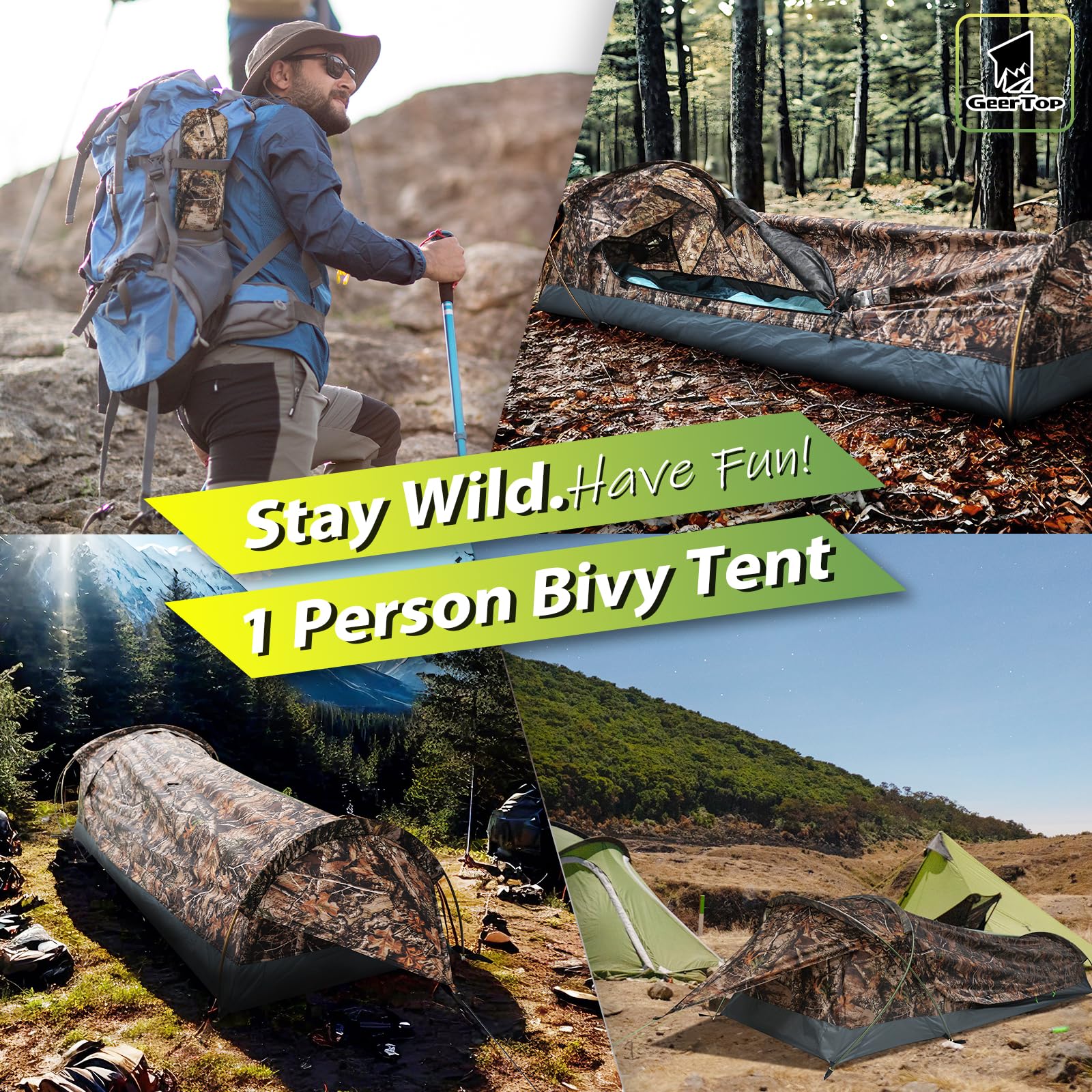 Geertop Ultralight Backpacking Single Person Tent Waterproof Camping 1 Man Bivy Tent For Outdoor Camp, Hiking Travel